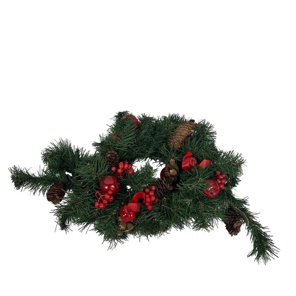 Artificial Holiday Wreath Red Berries Pine Cones & Apples Home Interiors & Gifts